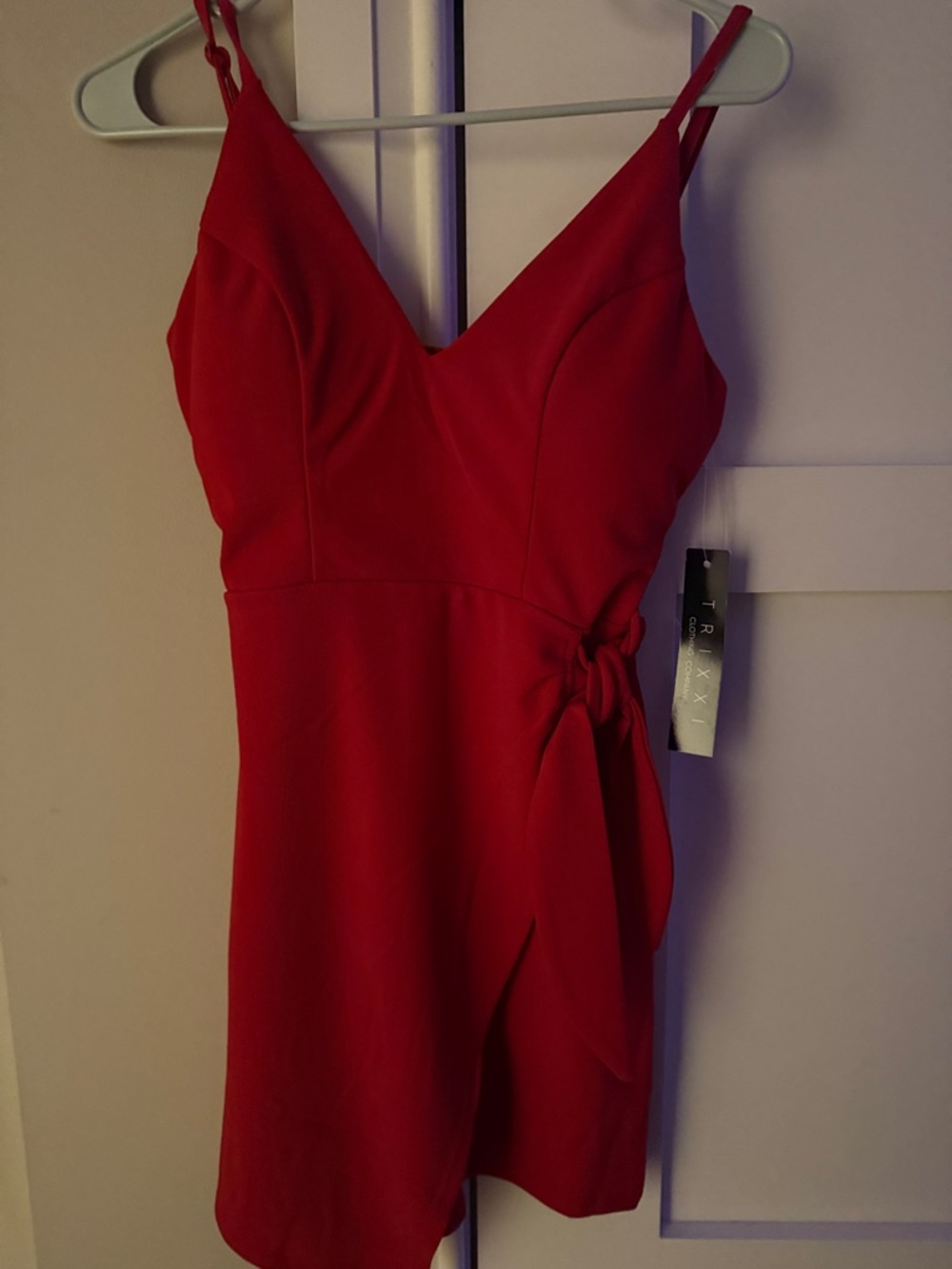 Trixxi Red Spaghetti Strap Wrap-Accent Mini Dress